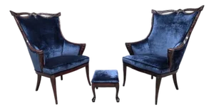 Vintage Regency Revival Style Wingback Chairs Attributed to Grossfeld House Newly Reupholstered – Pair
