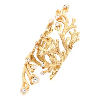 Vintage 18k Gold & Diamond Full Finger Figural Branch 'Coral' Cocktail Ring For Sale