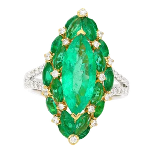 3.89 Carat Marquise Cut Colombian Emerald and Diamond v Shape 18k Ring Size 6.5