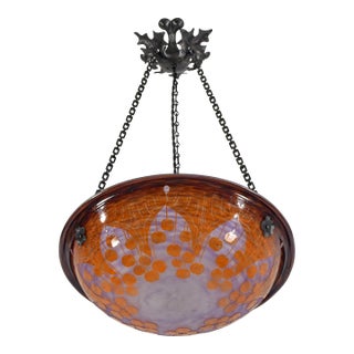 French Art Deco Pendant Light by Le Verre Francais Schneider - 1925 Cameo Chandelier France For Sale