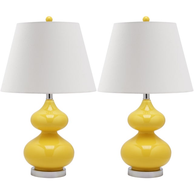 Yellow 24 Inch H Double Gourd Glass Table Lamp in Yellow - a Pair For Sale - Image 8 of 8