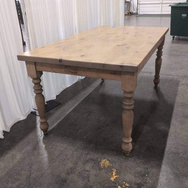 Beige James + James Solid Knotty Alder Farmhouse Dining Table With Turned Legs, Harvest Wheat For Sale - Image 8 of 8
