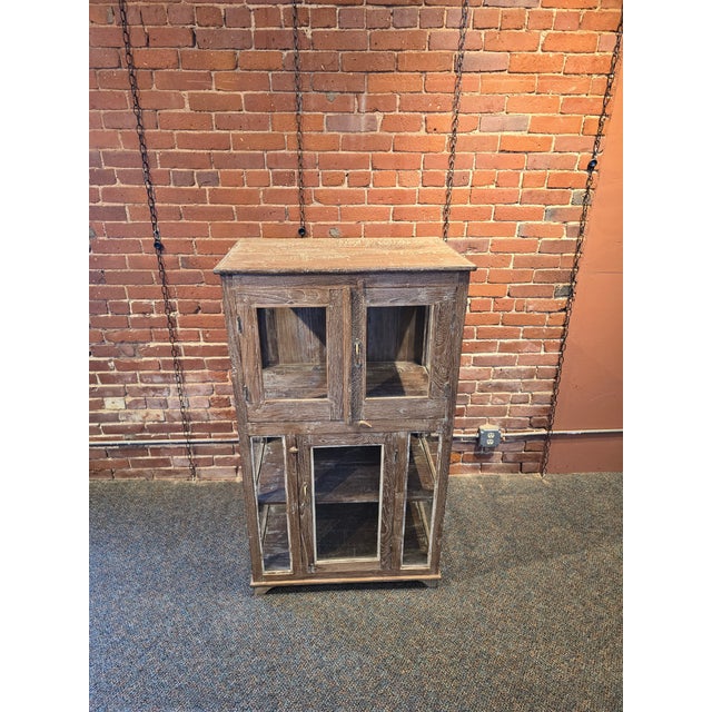 Farmhouse Reclaimed Teak Wood Glass Display Cabinet For Sale - Image 3 of 6