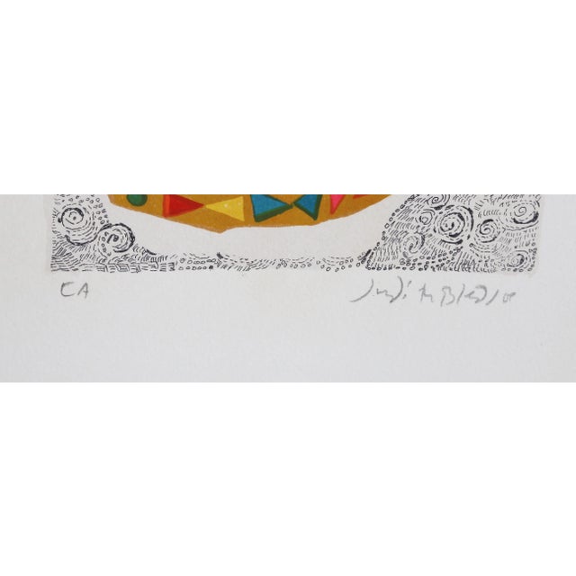 Hanging by her legs, the trapeze artist in this Judth Bledsoe print glances at the viewer before she swings the other way....