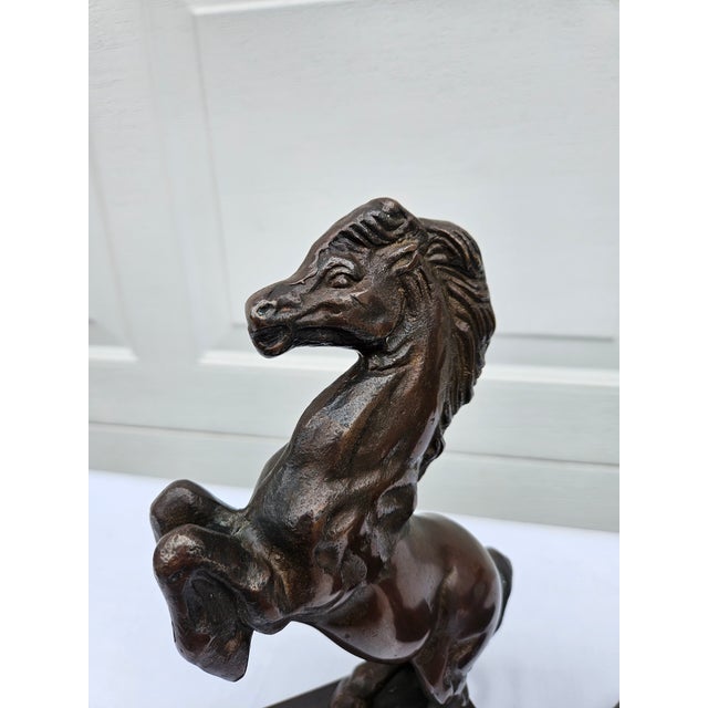 Vintage Bronze Rearing Horse Sculptures or Bookends For Sale - Image 9 of 15