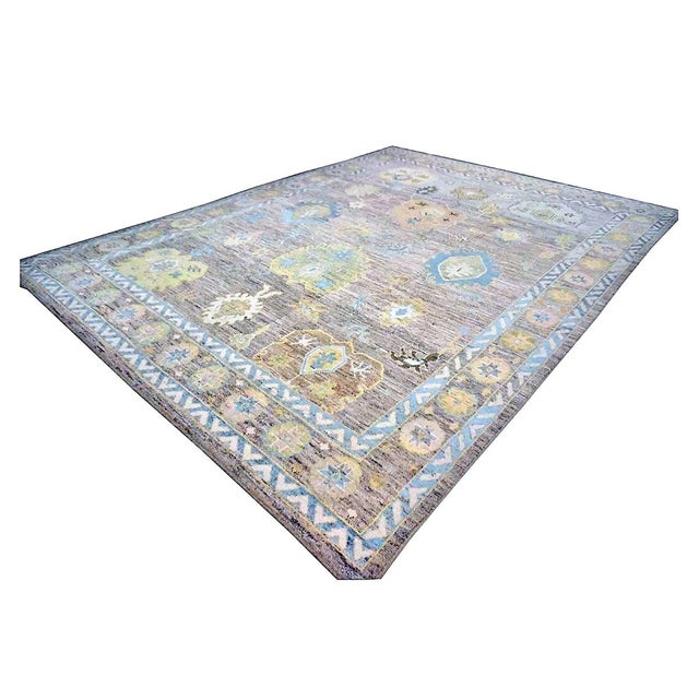 Traditional 21st Century Turkish Oushak Wool 10x14 Slate Blue & Dark Oak Handmade Area Rug #1144093 For Sale - Image 3 of 11