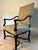 Elegant, hand carved walnut French armchair. Newly upholstered in a beautiful very soft sage green Italian Bergamo cut...