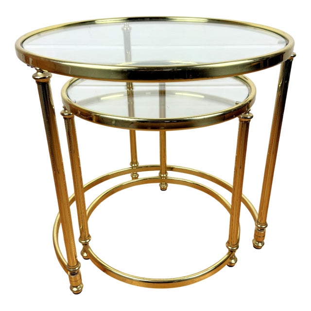 Vintage Nesting Tables in Brass and Glass, 1970s, Set of 2 For Sale