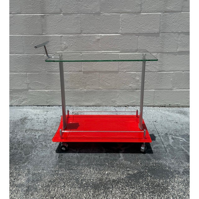 Mid-Century Modern Vintage MCM Glass Two Tiered Bar Cart For Sale - Image 3 of 6