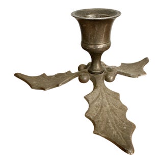 Restoration Hardware Holly Leaf Silver Candle Stick Holder India 2.5"h × 5"w For Sale