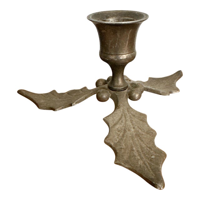 Restoration Hardware Holly Leaf Silver Candle Stick Holder India 2.5"h × 5"w For Sale