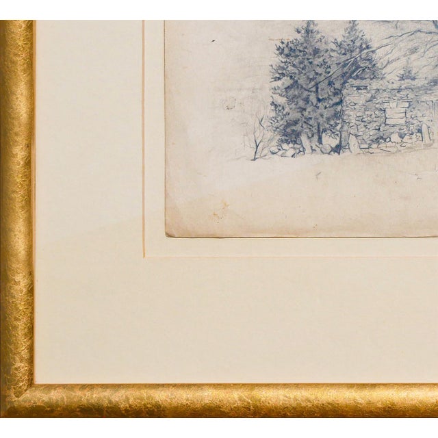 Madelyn Colby Naturalistic Monochromatic New Mexico Landscape Pencil Drawing with Trees, Mid-20th Century For Sale In Houston - Image 6 of 10