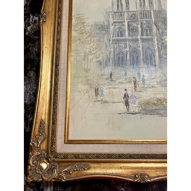 Wood Vintage, Signed, Original Oil on Canvas, by Artist C Koch, Gold, Baroque Frame, the Cathedral of Notre Dame/Parisan Scene, Impressionism, Impasto For Sale - Image 7 of 10