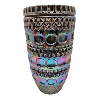 Vintage Pressed Glass Carnival Glass Vase, 1960s For Sale