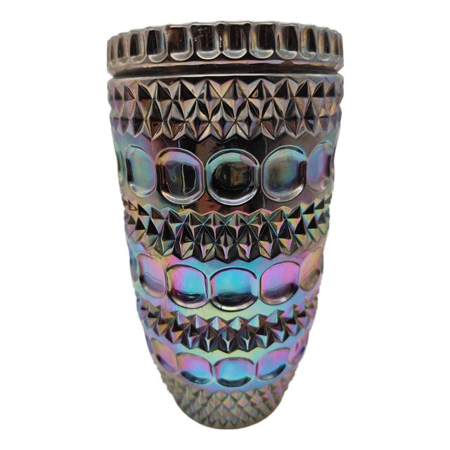 Vintage Pressed Glass Carnival Glass Vase, 1960s For Sale