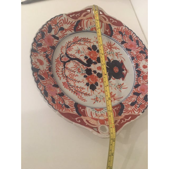 Terra Cotta Antique 19 Th Century Japanese Imari Decorative Serving Platter With Rounded Handles For Sale - Image 8 of 10