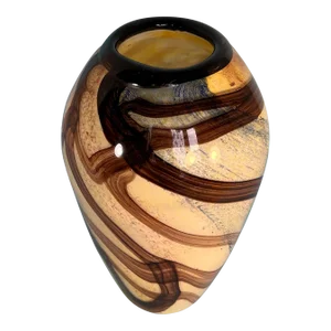 Art Glass Vase Multi-Color Tan With Brown Swirls