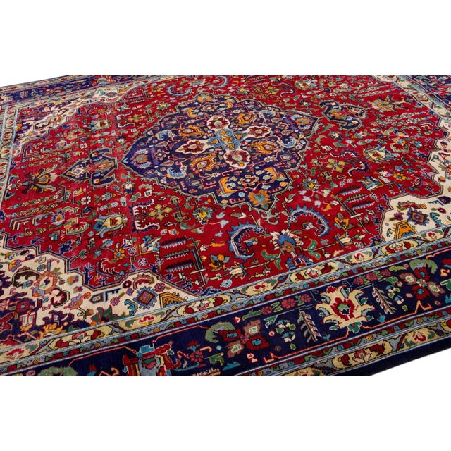 Handmade Antique Persian Tabriz Wool Rug With Multicolor Medallion Motif For Sale In New York - Image 6 of 7