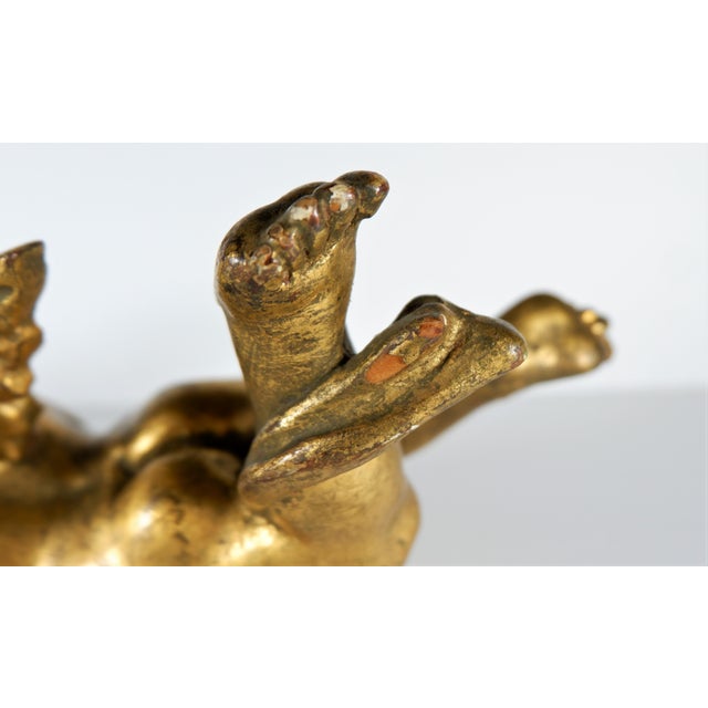 Antique Wood Carved Gold Gilt Flying Winged Putti For Sale - Image 4 of 8