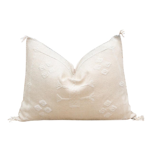 Chalk White Silk Rug Lumbar Pillow For Sale