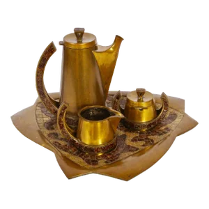 Salvador Teran Brass & Copper Terrazzo Tea Service, 1950s - 7 Pieces