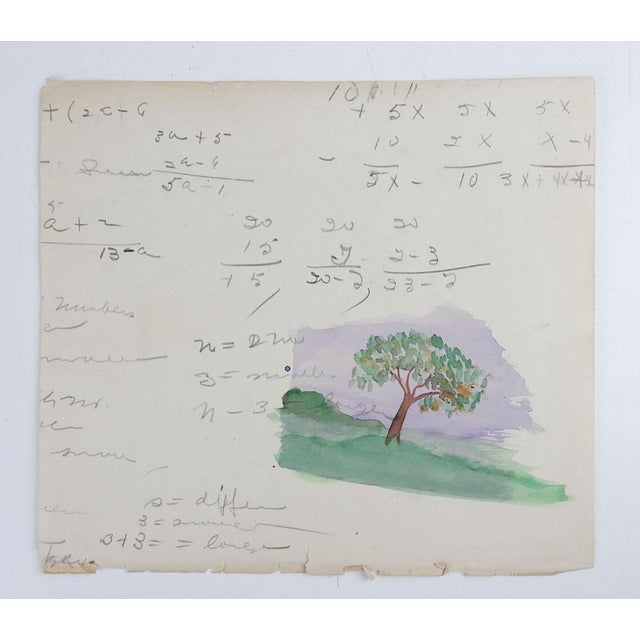 Contemporary 1920s Lone Tree Landscape Watercolor Painting For Sale - Image 3 of 3