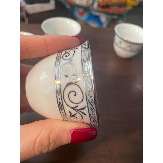 1990s Set of 5 German Fine Porcelain Demitasse Cups Gray Scroll Pattern For Sale In Providence - Image 6 of 8