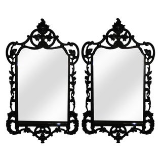 Large Black Lacquer Georgian Mirrors - A Pair For Sale