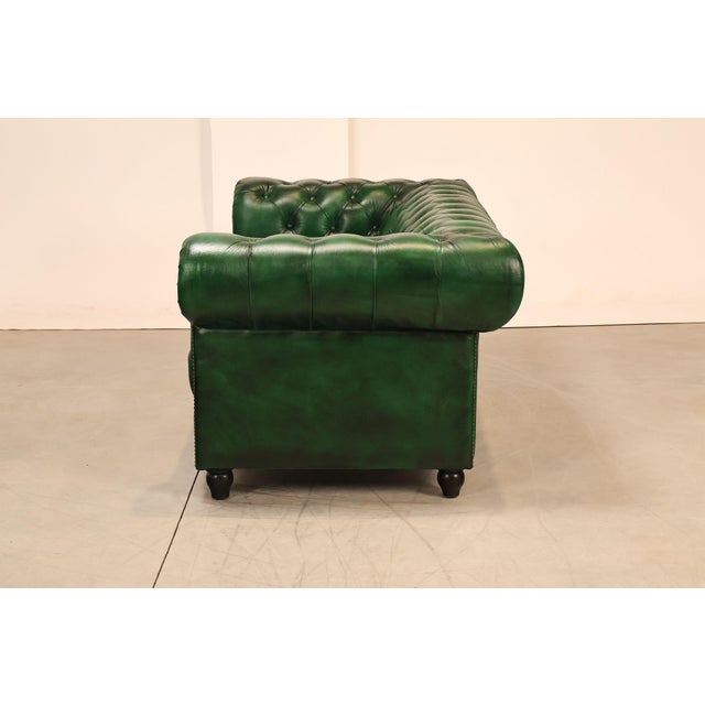 Chesterfield Style Green Leather Sofa For Sale - Image 15 of 16
