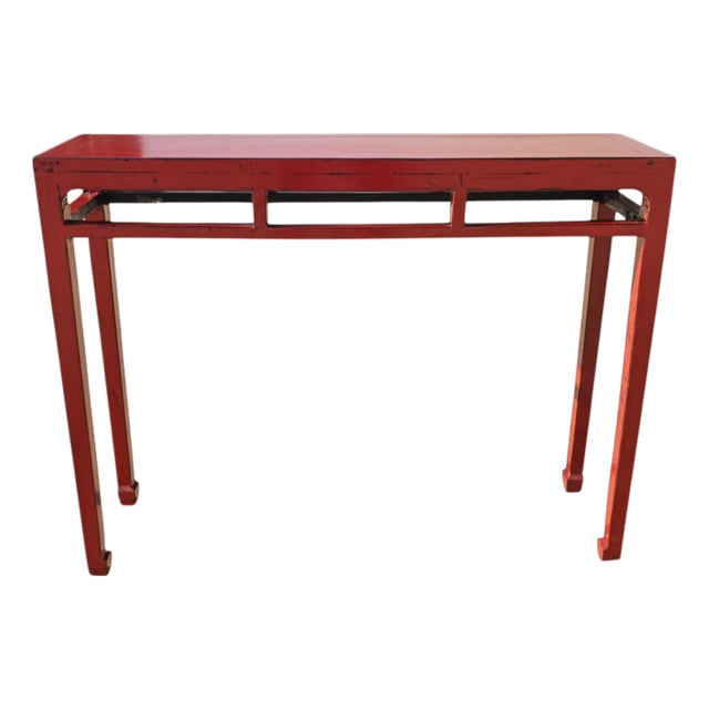 41" Long Hand Made Red Lacquer Console Table For Sale