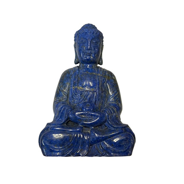 Oriental Blue Gem Stone Carved Sitting Meditation Buddha Statue For Sale - Image 9 of 10