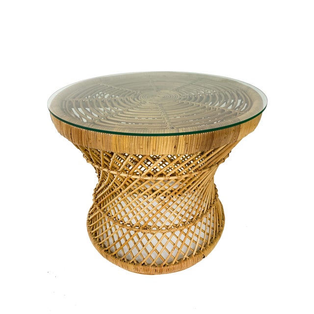 1970s Round Hourglass Wicker Rattan Side Tables a Pair Chairish