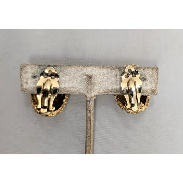 1960s Vintage 1960s Signed Hattie Carnegie Goldtone 3d Flower Half Hoop Clip Earrings-2 Pieces For Sale - Image 5 of 7
