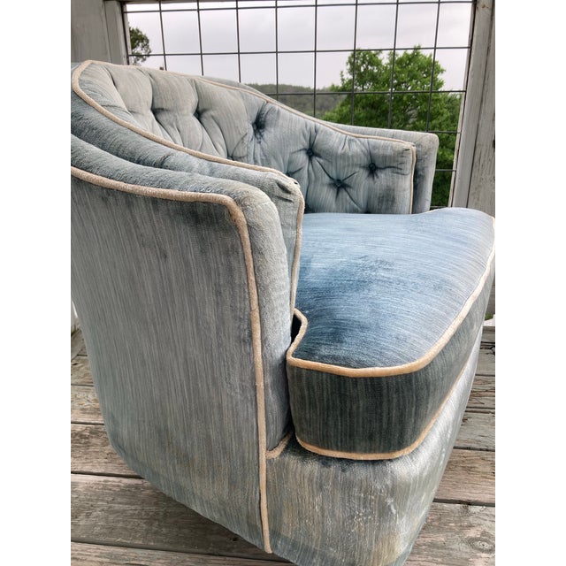 Blue Pair of Vintage Upholstered Tufted Barrel Tub Chairs, 1970s For Sale - Image 8 of 12