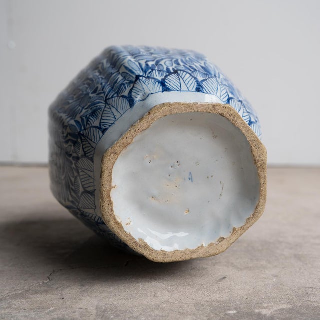 Antique Dutch Delft Vase With Blue and White Chinoiserie Floral Decoration 18th C For Sale - Image 12 of 12