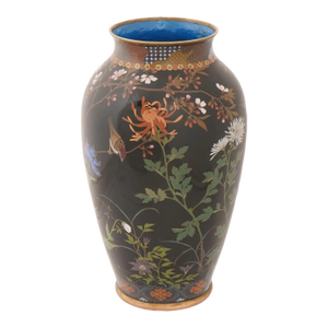 Meiji Japanese Cloisonne Enamel Vase With Birds and Flowers Attributed to Goto