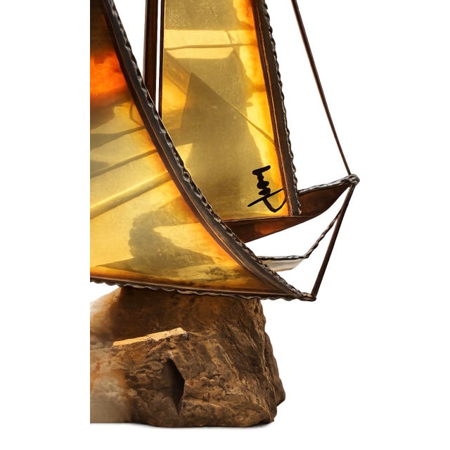 1960s 1960s Brass Sailboat Sculpture on Quartz by Jere Demott Mid Century Signed Nautical For Sale - Image 5 of 7