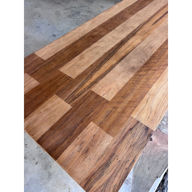 Organic Modern Minimalist Mid Century Lane Brutalist Platform Coffee Table Interlocking Contrasting Inlayed Top and Slab Base For Sale - Image 12 of 12
