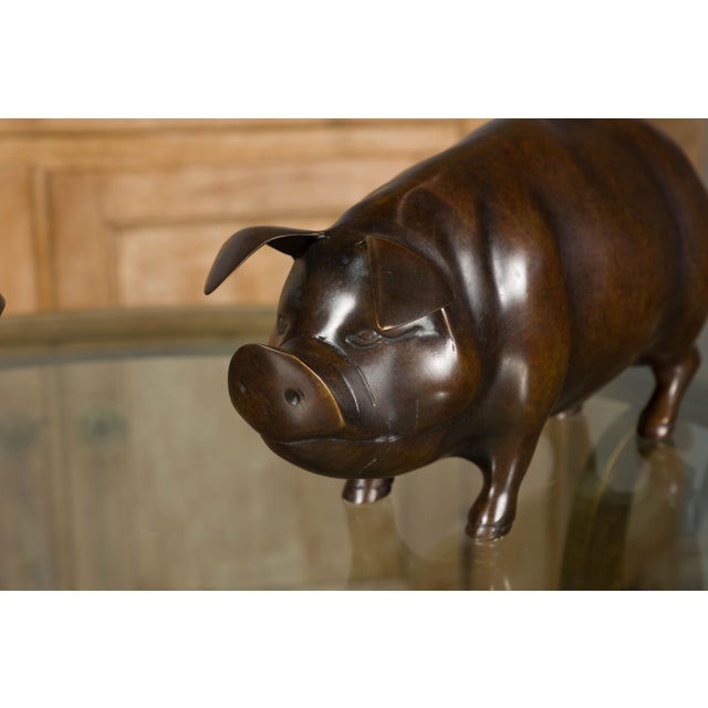 Pair of American Midcentury Bronze Pig Sculptures in Dark Patina For Sale - Image 10 of 12