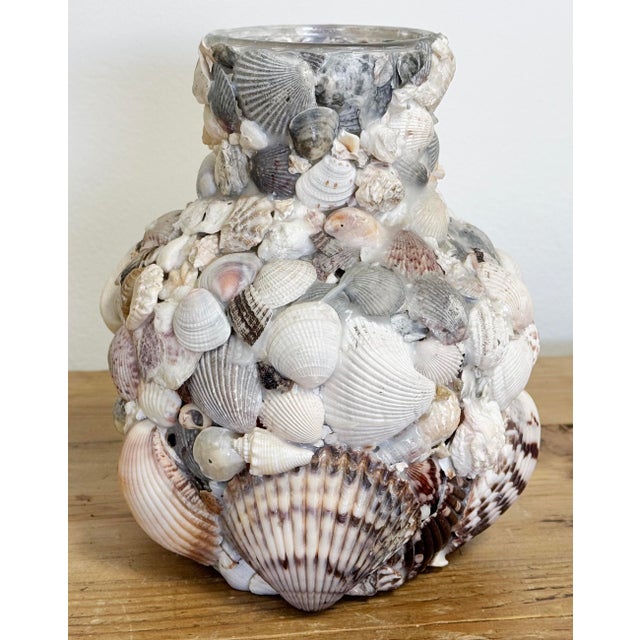 Boho Chic Vintage Shell Encrusted Vase For Sale - Image 3 of 10