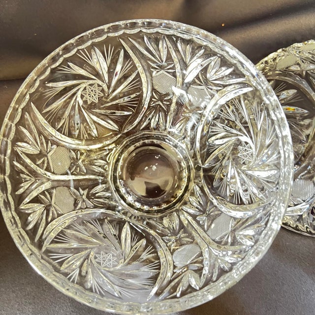 Antique American Brilliant Cut Glass Lidded Jar Hobstar Pedestal For Sale - Image 11 of 12