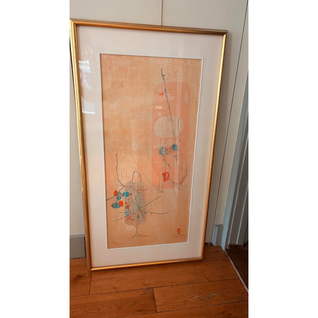 1980s Abstract “Fleurs D’Amitié” Lithograph #17/250 Signed by Lebadang – Large Framed – 45”x24” – With Original Documents For Sale In New York - Image 6 of 12