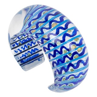 Christophe Gallard Massive Lucite Bracelet with Blue and Gold Decor For Sale
