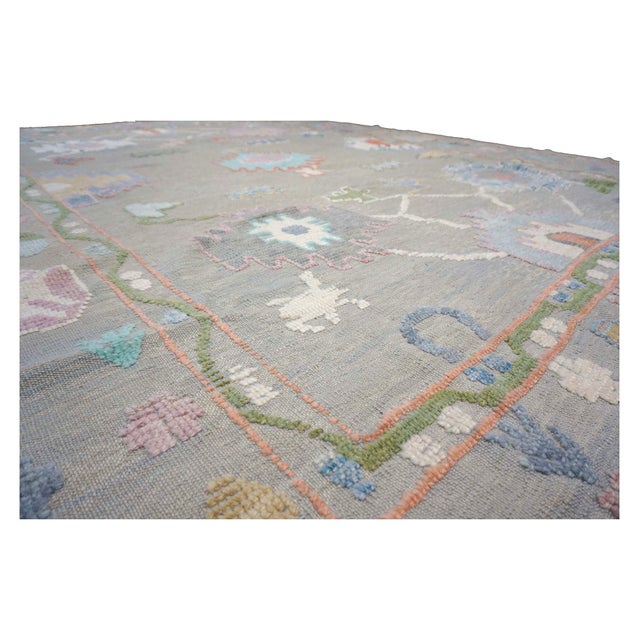 Gray 21st Century Turkish Oushak 9X12 Gray, Ivory, Orange & Green Handmade Area Rug #1144212 For Sale - Image 8 of 13