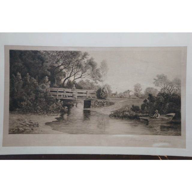 Late 19th Century Antique Charles Frederick Mielatz Quiet Nook Riverscape Fishing Etching 36" For Sale - Image 5 of 12