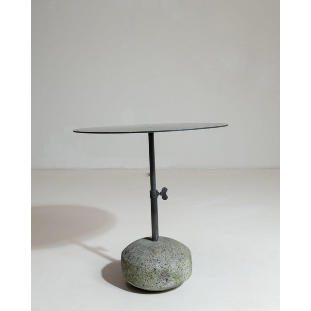 Charcoal 21st Century Poland Deep Charcoal Grey Round Stone-Base Side Table For Sale - Image 8 of 10