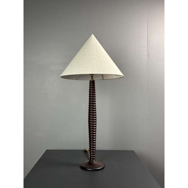 Mid-Century French Turned Wood Table Lamps in the style of Charles Dudouyt, 1970s, Set of 2 For Sale - Image 9 of 11