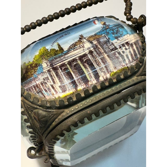 Antique 1900 Paris Exposition Glass & Gilt Jewelry Watch Box Palais De L’Électricité For Sale In Philadelphia - Image 6 of 12