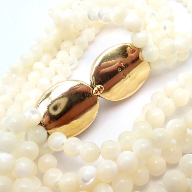 Contemporary 1980s Tiffany & Co. Angela Cummings Gold Mother of Pearl Bead Positive Torsade Necklace For Sale - Image 3 of 15