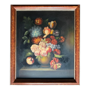 Vintage Italian Floral Still Life Painting Oil on Canvas Framed and Signed by Sarreid Ltd.
